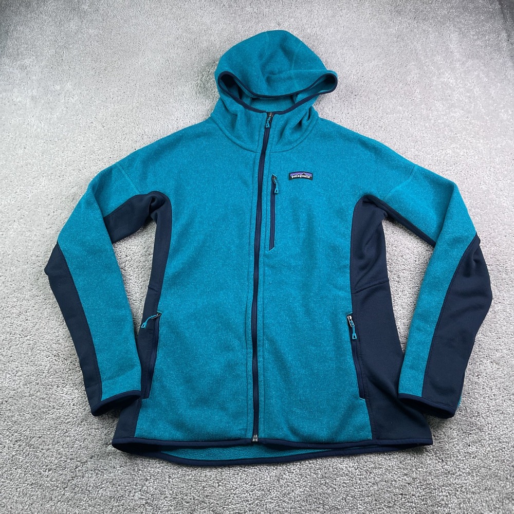 Patagonia Hoodie Womens Large Blue Performance Better Sweater Fleece Full Zip